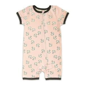 SILKBERRY BABY Organic Cotton Short Sleeve Romper Zipper Little Swan NEW 12-18 M